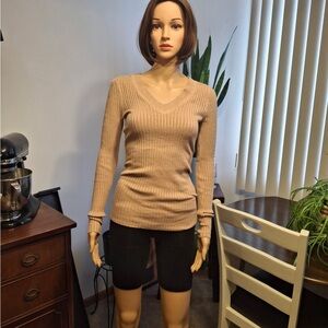 Express Tan Ribbed Knit Top